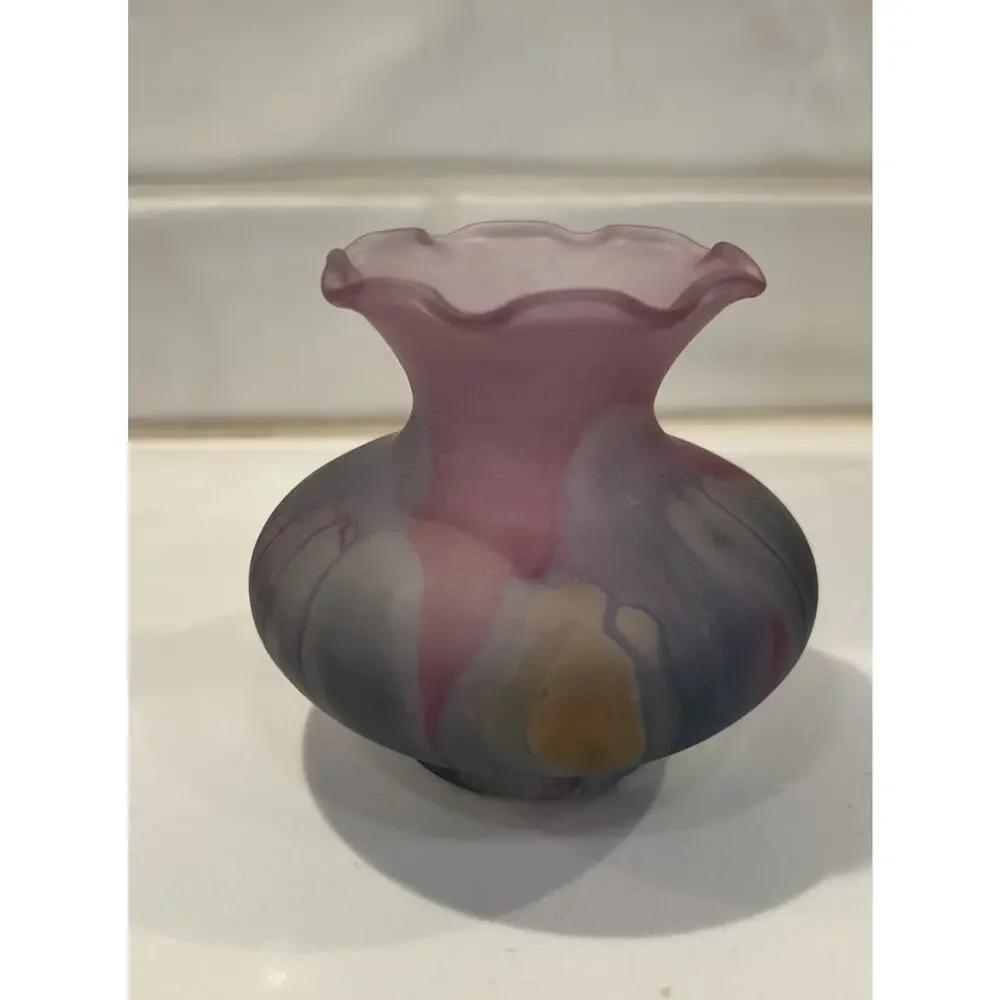 Vtg Rueven Israeli Original Hand Painted Nouveau Art Glass Pitcher Vase Set Of 4